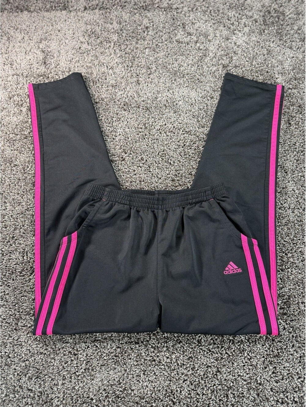 Adidas 3 Stripes Black and Pink Girls Sweatpants(14/16)